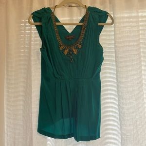 Anthropologie Ryanna Gill 100% silk teal blouse
